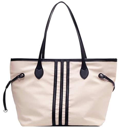 Farcauo Tote Bag for Women White Nylon Shoulder Purse Large Capacity Handbag for Work,Travel,Shopping Trendy Casual Tote Bags with Zipper