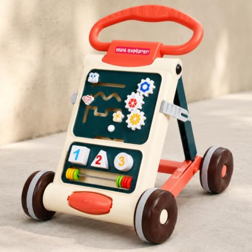 Image of MiniExplorer Baby Activity Walker for 6-15 Months, Foldable Push Walker for Babies, Toddler Learning Walker with Activity Panel, Walker for Boys & Girls, Anti-Slip Wheels & Interactive Toys - Beige