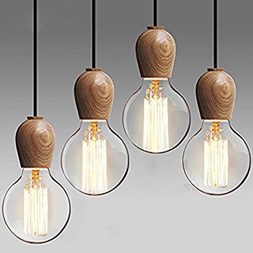 Injuicy éclairage Loft industriel Edison E27 LED plafond en bois Pendentif lumières Abat-jour rétro vintage plafonniers Fixations pour le salon Chambre à coucher salle à manger Cafe Lustre - #A Cover