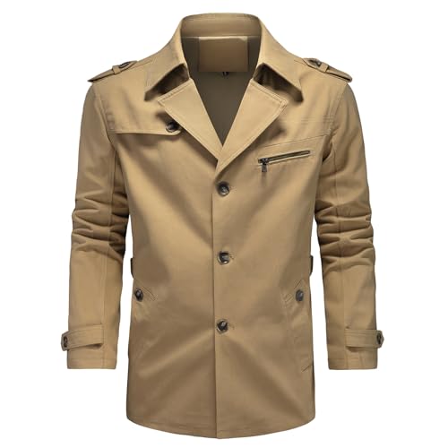 KUDORO Veste d'Extérieur Homme en Coton Blouson de Coupe-Vent Casual Trench Classique Overcoat Jacket Décontracté(Kaki,XL)