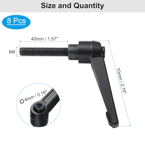 Image of uxcell 8pcs Lever Adjustable Handles M8 x 40mm Metric Male Thread, Level Clamping Handle Hand Stud Knobs Rotating Screw Handles Bolts with Locking Lever, Black