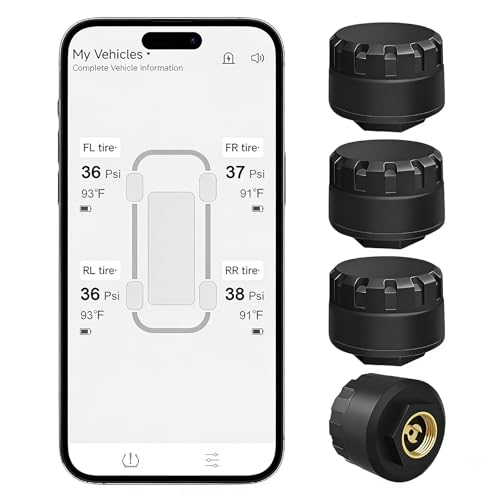 B-Qtech Tire Pressure Monitoring System Wireless TPMS with 4 External Sensors for RV Trailer Camper Car Truck 6 Alarm Modes Support iOS & Android Real-time Display Tire Pressure Temperature