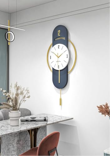 Image of Luxury European Home Decoration Creative Personality Crystal Art Metal Blue Wall Clock for Living Room Analog (Antique, 62 * 37 * 6.8 cm)