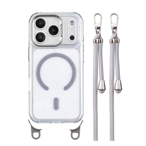 Coque transparente MagSafe pour iPhone 16 et 15 Pro Max avec cordon gris