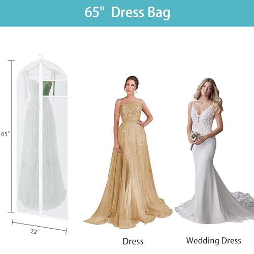 Dress Bags for Gowns, 65'' Long Garment Bags for Hanging Clothes, Dress Garment Bag, Dress Cover with Clear Window for Dresses, Coats 3 Pack2