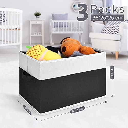 DIMJ 3 Pack Foldable Storage Boxes Fabric Storage Basket with Handle Wardrobe Storage Organiser Box Storage Bins for Shelves, Bedrooms, Study Room, Children's Room