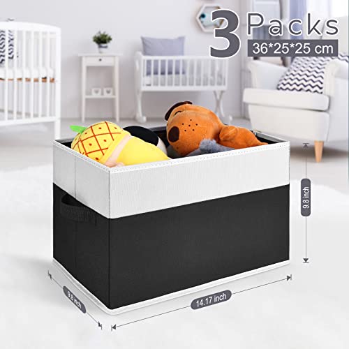 Dimj Closet Storage Bins, Fabric Baskets For Shelves With Handles,Closet Shelf Organizer Bins For Organization, Storage Box Cubes For Closet, Wardrobe, Shelf, 3 Pack, Black And White #TOP5