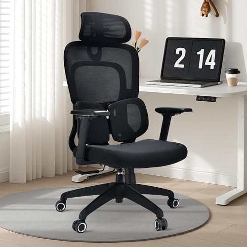 Image of MRC Seltos Cushion Ergonomic High Back Mesh Office Computer Chair with Height Adjustable Orthopedic Spring Lumbar Support,4D Armrests,Multi Lock Mechanism,Seat Sliding (Black)