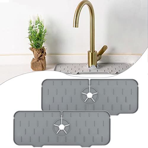 Almohadilla de agua de silicona para grifo, almohadilla de drenaje para encimera, almohadilla de secado con ranura de drenaje integrada para evitar el agua (2 unidades-gris) Cover
