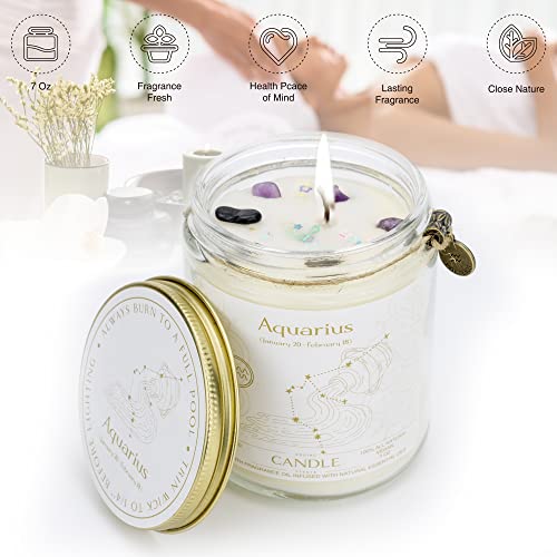 YTENTE Zodiac Sign Jar Candle, Aquarius, Lavender Scent, Modern Style, Crystal Embellishment, Birthday Gift
