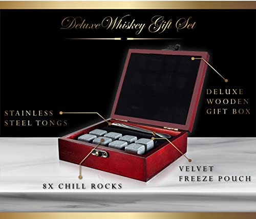Quiseen Gift Set Of 8 Whiskey Chilling Stones [Chill Rocks] - In Premium Wooden Gift Box With Stainless Steel Tongs And Velvet Carrying Pouch thumb #1