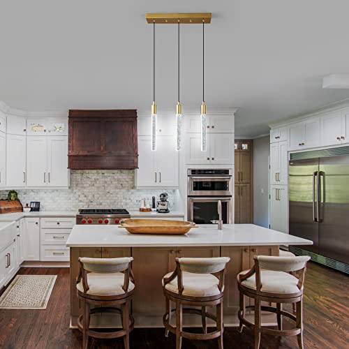 Image of Kitchen Island Lighting Modern Light Fixture Gold Pendant Light Dimmable LED Gold Brass Finish Mini Crystal Pendant Lights for Dining Room Living Room(3-Light)