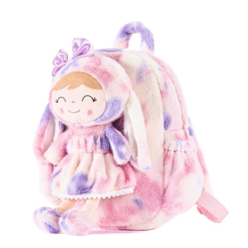 Image of Gloveleya Back to School Gifts for Girls Backpack Plush Diaper Bag Detachabale Doll Tie-dye Purple and Soft Rabbit Design Aged 2+