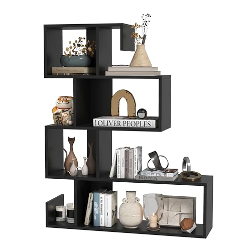 SILKYDRY 5 Tier Geometric Bookshelf, S-Shaped Z Shelf Bookshelves and