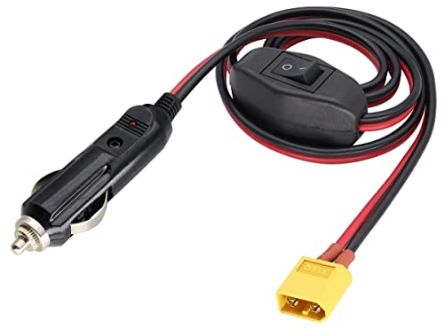 AAOTOKK 16AWG Cigarette Lighter XT60 Cable,12V XT60 Male to Cigarette Lighter Male Charging Plug Cable for XT60 Drones and Other XT60 Battery Charging Equipment with Fuse and Switch(1m/3ft-M)