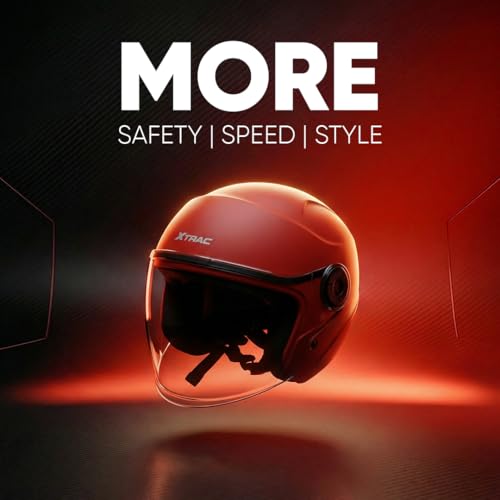 Image of Xtrac Ace Open Face Light Weight Helmet for Men & Women | ISI Certified | Red | L