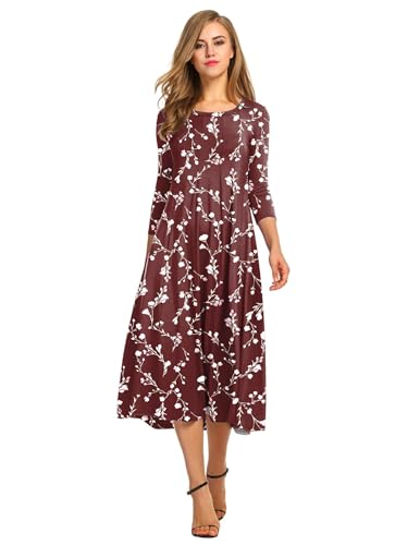 Image of HOTOUCH Women's 3 /4 Sleeve A-line and Flare Midi Long Dress