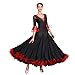 YRUIIA Robes De Danse Femme Valse Tango Costume De Danse De Banquet Sexy Dentelle Soie Robe en Mousseline De Soie Robe À Manches Longues Tulle Jupe Plissé,XXL