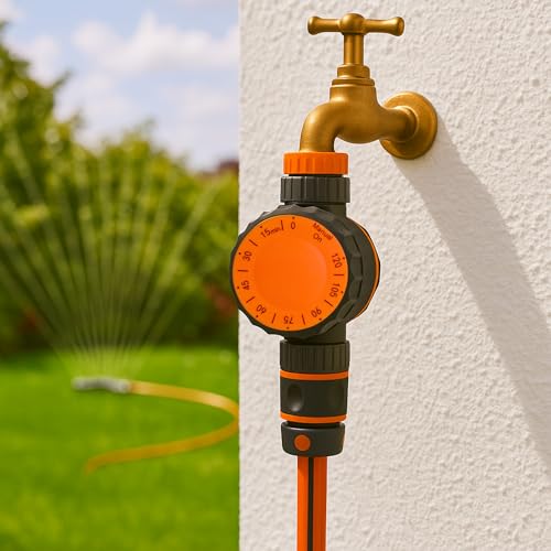 YourCasa Bewässerungsuhr MECHANISCH mit Filter [120 Min] - Zeitschaltuhr mit Schlauchkupplung zur Bewässerung - Wasserhahn Garten Wasser Zeitschaltuhr Bewässerungsautomat Wasserzeitschaltuhr (Orange)