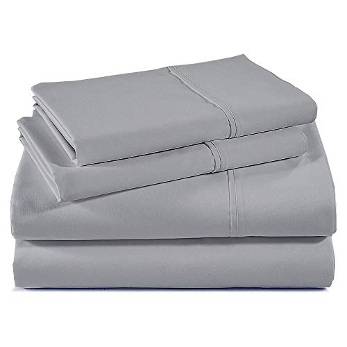 Image of 100% Giza Egyptian Cotton Split King Bed Sheets for Adjustable Beds 5 Piece Set, Ultra Soft, 16 inch Deep Pockets with All Around Elastic for a Snug Fit, Luxury Split King Size Bedding, Light Grey