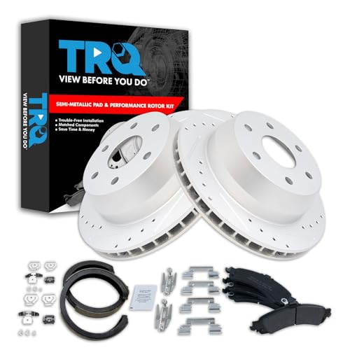 Image of TRQ Performance Rear Performance Brake Pad & Rotor Kit Semi-Metallic Premium G-Coated Compatible with Cadillac Chevrolet GMC