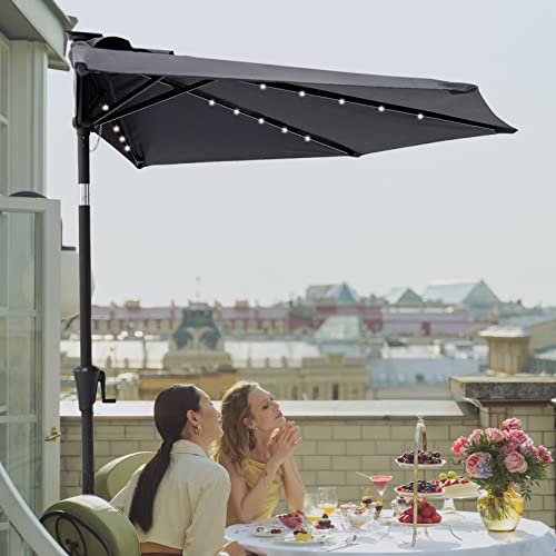 C-Hopetree 9 ft Half Round Outdoor Patio Market Wall Umbrella with Solar LED Lights and Tilt, Anthracite by C-Hopetree - Used condition - Image 7