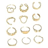 12 Pcs Gold Rings for Women, Adjustable Stainless Versatile Chunky Golds Rings, Ladies Gold Ring Set, Accessories for Women Party,Daily Wear,Travel,Vacation