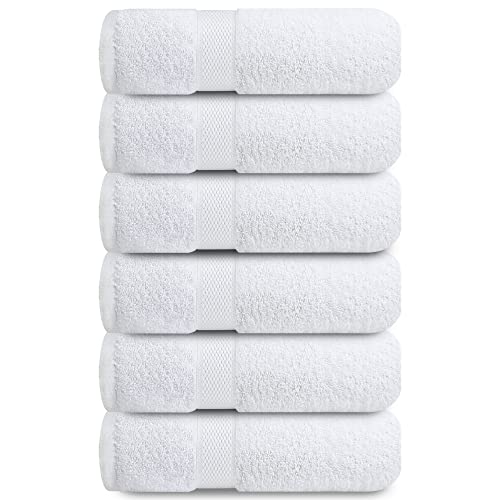 Infinitee Xclusives White Hand Towels for Bathroom - Set of 6 (16x28 inches) 600 GSM, 100% Cotton Ultra Soft, Quick Drying, Hotel Quality Hand Towel Set (Brilliant White, Hand Towels)