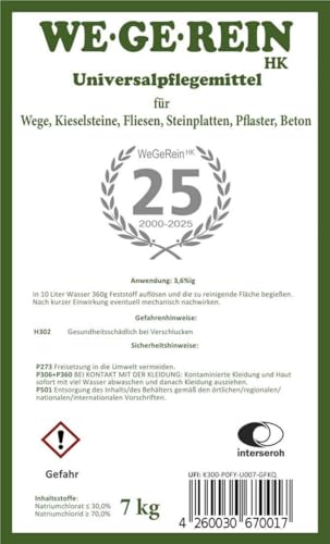 Heinrichs Agrar WE GE REIN Reinigungsmittel für Stein Kieselsteine Steinplatten 7 kg optischer Aufheller biologisch abbaubar Universalpflege für Wege und Plätze