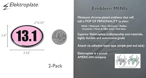 Image of Elektroplate Mini 13.1 Half-Marathon Pink OEM Chrome Emblems for Motorcycles, Watercrafts, and Decorations | Universal Fit at 2.15 inch x 1.4 inch | Weatherproof | 2-Pack