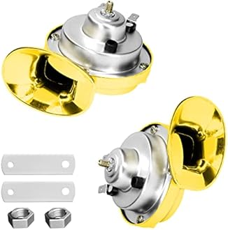 BLAU GRUN 2PCS 300DB Super Loud Train Horns, 12V Waterproof Air Horns Replacement Kit, Car Air Electric Snail Double Horn, Automotive Accessories Universal for Motorcycle, Truck, Bike, Boat (Gold)