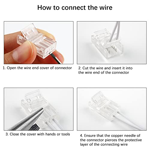 RGBZONE 2 Pin LED Strip Connector Kit, 5pcs 8mm Strip to Wire Connectors and 10m Extension Cable for Waterproof or Non-Waterproof Single Color LED Strip Lights by RGBZONE - Image 7