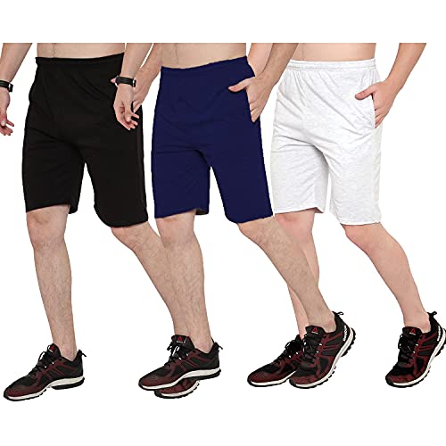 Image of Cotton Solid Men Shorts for Gyming /Running /Exercise /Cycling Casual Slim Fit(Pack of 3)