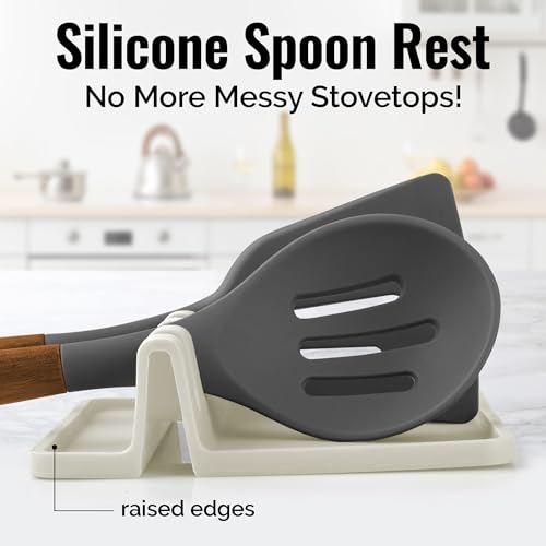 Image of Zulay Kitchen Silicone Utensil Rest with Drip Pad for Multiple Utensils - BPA-Free, Heat-Resistant Spoon Rest & Spoon Holder for Stove Top - Kitchen Utensil Holder for Ladles & Tongs - Gardenia