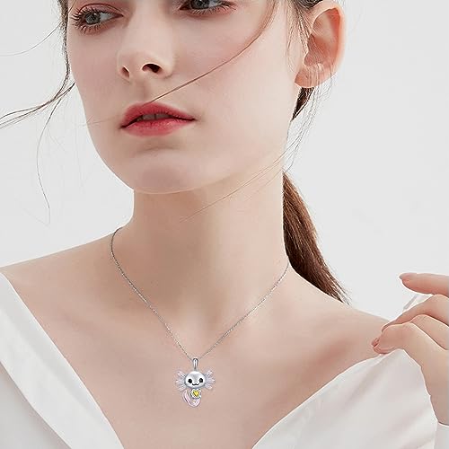 Image of Axolotl Necklace 925 Sterling Silver Axolotl Pendant Cute Animal Jewelry Gift for Women