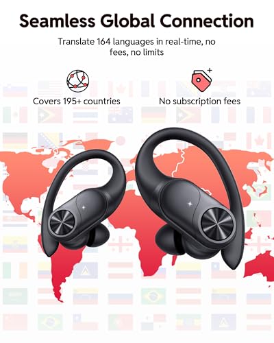 Image of PocBuds Bluetooth Headphones Wireless Earbuds 80hrs Playtime Wireless Charging Case Digital Display Sports Ear Buds with Earhook Deep Bass IPX7 Waterproof Over-Ear Earphones for TV Phone Laptop Black