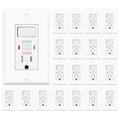 20 Pack GFCI Outlet with Light Switch - 15 Amp Tamper-Resistant Self-Test GFI Switch Combo, LED Indicator, Ground Fault Circuit Interrupter, ETL Listed, White