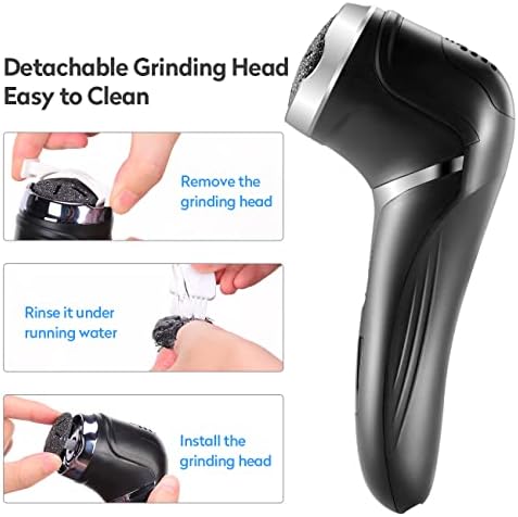 Asiaark Foot Callus Remover - Rechargeable Waterproof Electric Foot Files for Dry Hard Dead Skin and Cracked Heels, Professional Pedicure Tools with 3 Grinding Heads and 2 Speeds