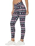 THE GYM PEOPLE Women's V Cross Waist Workout Leggings Tummy Control Running Yoga Pants with Pockets(Xmas Print Blue, Small)