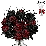 Halloween Flowers Bouquet: Lifelike Burgundy, Red, & Black Flowers & Bats for Indoor & Outdoor Halloween Decor, 22-Piece Set