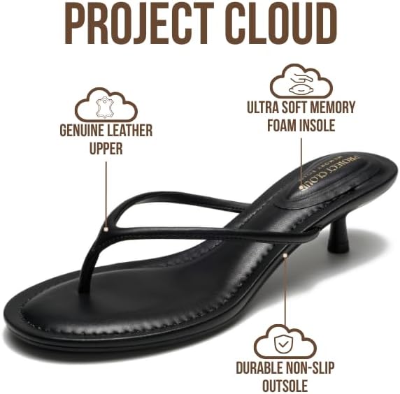 Project Cloud 100% Genuine Leather Kitten Heels for Women Footwear - Memory Foam Fashion Thong Heels for Women - Lightweight Summer Sandals for Womens 2026 (Mango) - Image 2