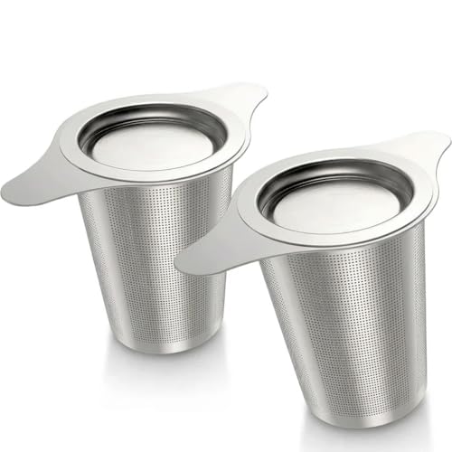 2-Pack Stainless Steel Tea Strainer Set, Loose Leaf Infuser with Lid and Side Handles for Mugs, Cups and Teapots, Large Basket Design for Steeping Tea Leaves