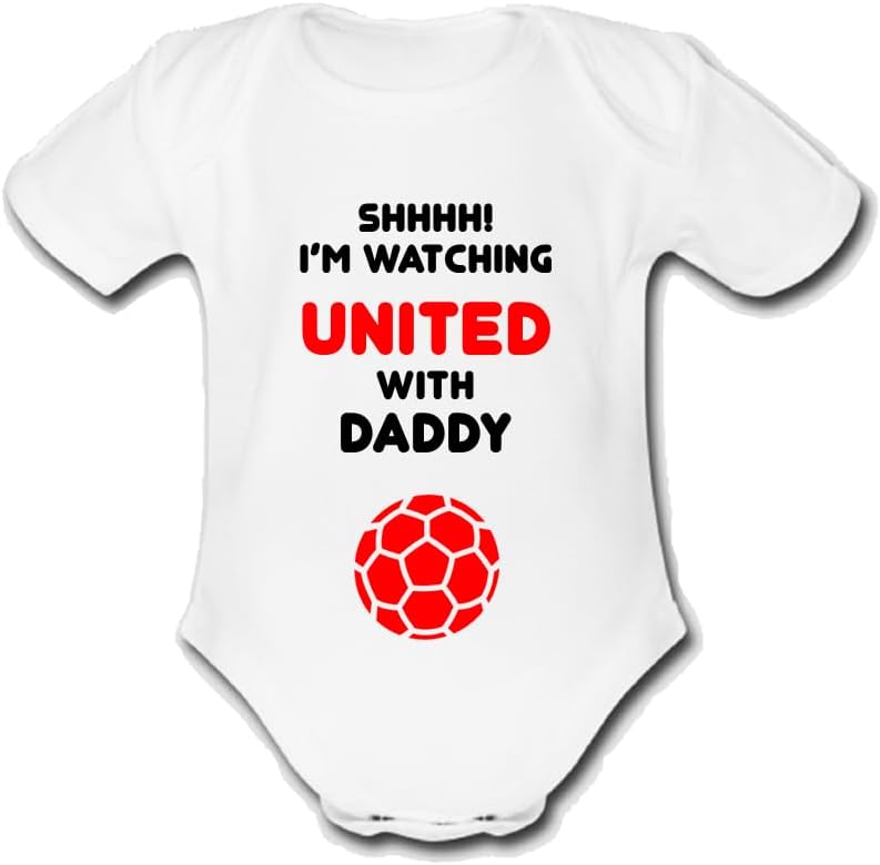 UNITED Shhhh! I'm watching with Daddy Mummy Grandad Manchester Football Babygrow Cute Personalised Funny Baby Vest Grow Boys Girls Utd Gift Babygrow Bodysuit MAN