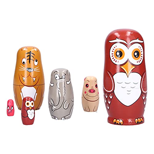LiebeWH 6Pcs Russian Nesting Dolls, Nesting Doll, Wood Russian Dolls Nesting Doll, Wood Russian Dolls Cute Different Animal Pattern Wooden Matryoshka Dolls for Home Decoration, Handmade