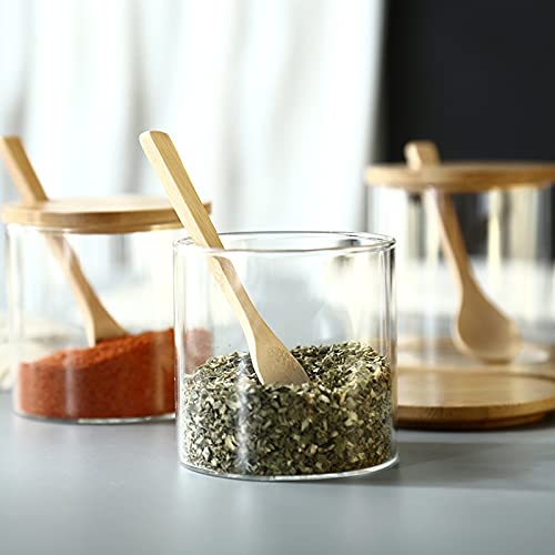 300Ml/10Oz Clear Glass Jar With Bamboo Lid And Wooden Spoon, Cute Sugar Bowl Bath Salt Storage Canister Seasoning Container Condiment Pot With Scoop For Spice, Pepper For Kitchen, Table, Countertop #TOP6