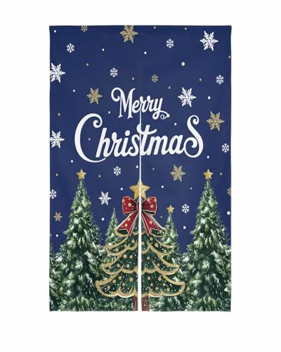 のれん 間仕切り カーテン 遮光 北欧 和風 ドア用 窓用 キッチン リビング おしゃれ クリスマス クリスマスツリー 雪の結晶 冬 青色 断熱 目隠し タペストリー インテリア 装飾 省エネ 洗濯可 多サイズ対応 幅85x丈150cm