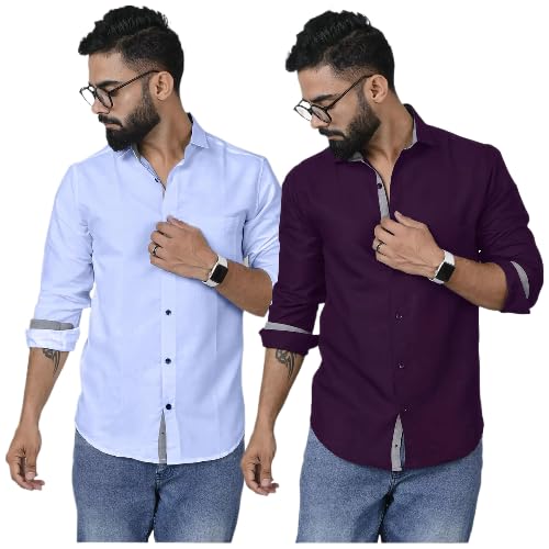 Image of Pinkmint Shirt for Men Cotton Soild Shirt & Spread Collar Long Sleeve Shirt Formal, Travelling