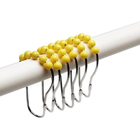 Juvielich 6pcs Shower Curtain Hooks Rings Rust-Resistant Metal Electroplated Yellow Glide Shower Hooks for Bathroom Shower Rods Curtains Cover
