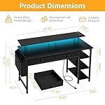 Black Computer Desk with Shelves and Drawers - 47 Inch Home Office Desk with Drawers and Shelves, Small Black Desk with Shelves, Computer Desk with Monitor Stand, RGB Gaming Desk with Power Outlet - Image 3