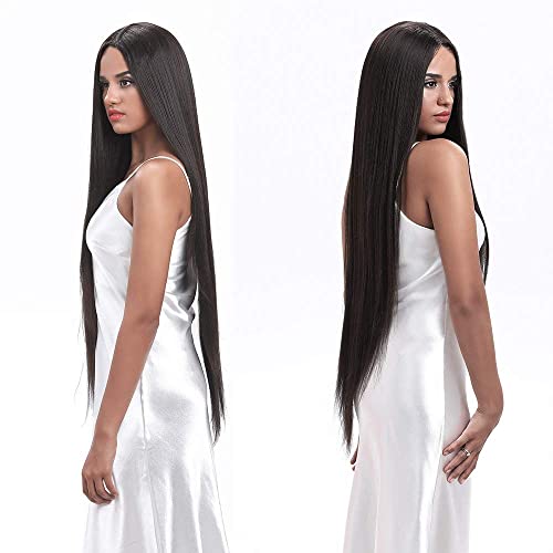 JOEDIR HAIR Super Long Straight Wigs 38 Inch Synthetic Lace Front Wig for Women Deep Middle Part Natural Black Wigs (Color: 1B)